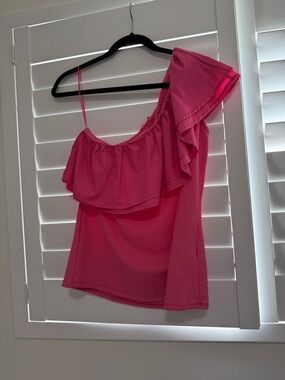 Hailey & Co. One-Shoulder Ruffle Women’s Top - Hot Pink
